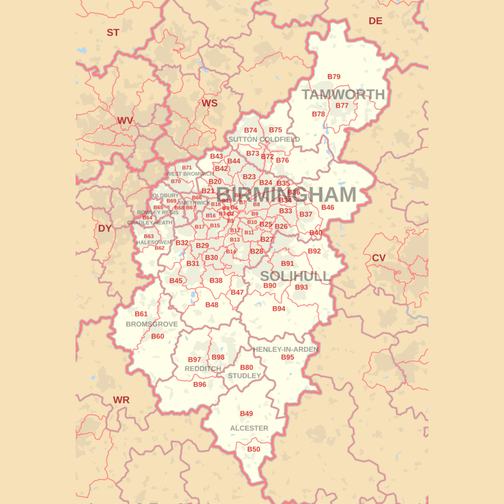 Postcode area map for Birmingham