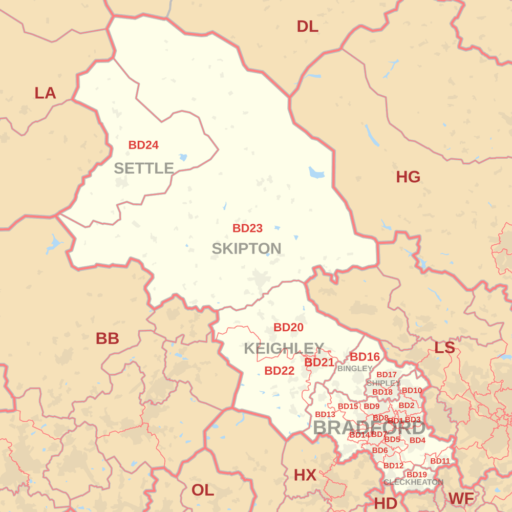Postcode area map for Bradford