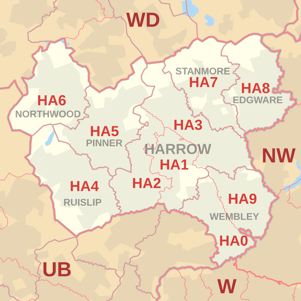 Postcode area map for Harrow