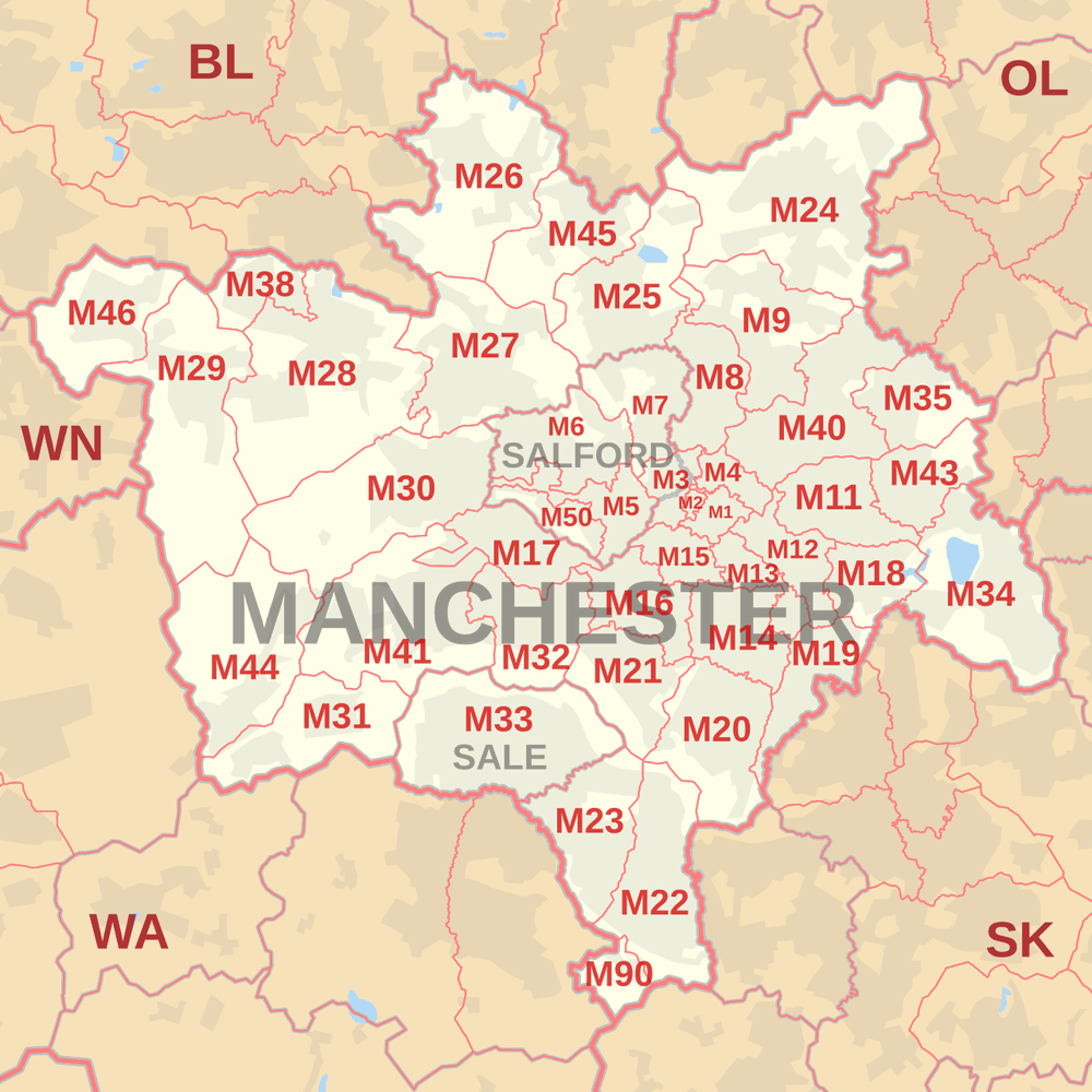 Postcode area map for Manchester