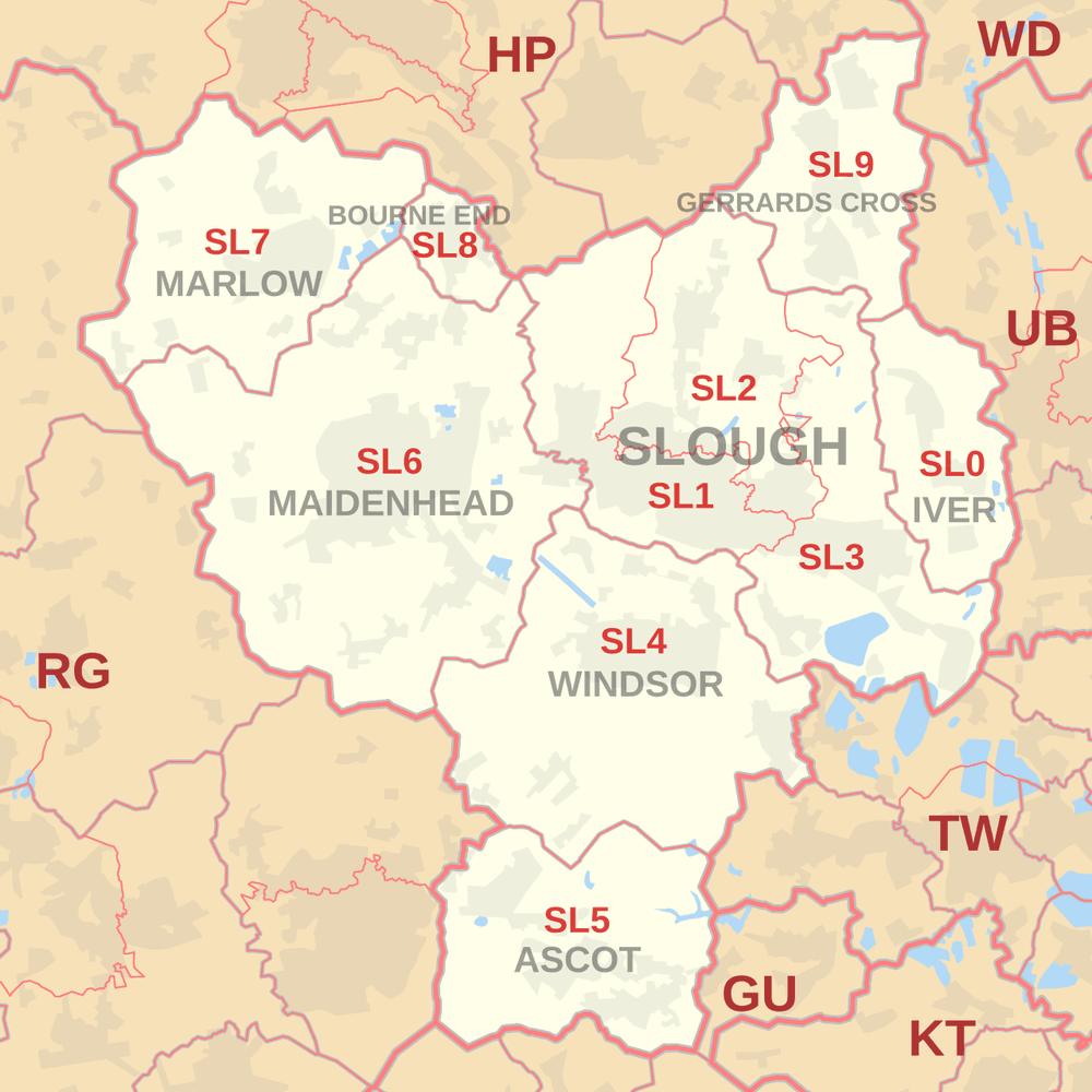 Postcode area map for Slough-London