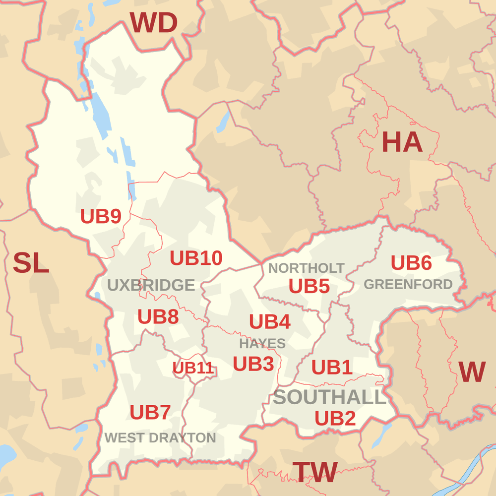 Postcode area map for Uxbridge-London